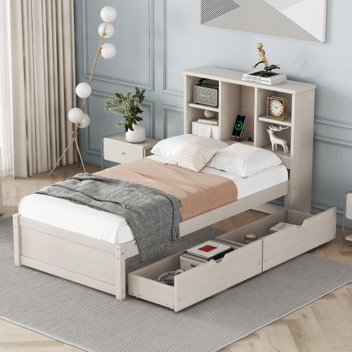 twin size bed frame with USB port and drawers