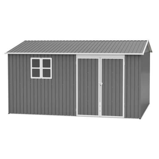 12x10 FT Outdoor Storage Shed Metal, Large Garden Tool Sheds Outdoor With Lockable Doors, Waterproof Steel Utility Storage Building, Heavy Duty Equipment Shed For Patio Lawn Garden, Grey